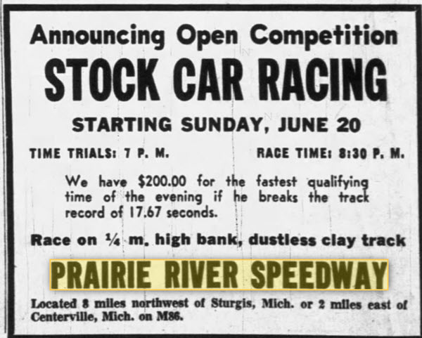 Prairie River Speedway - June 19 1954 Ad (newer photo)